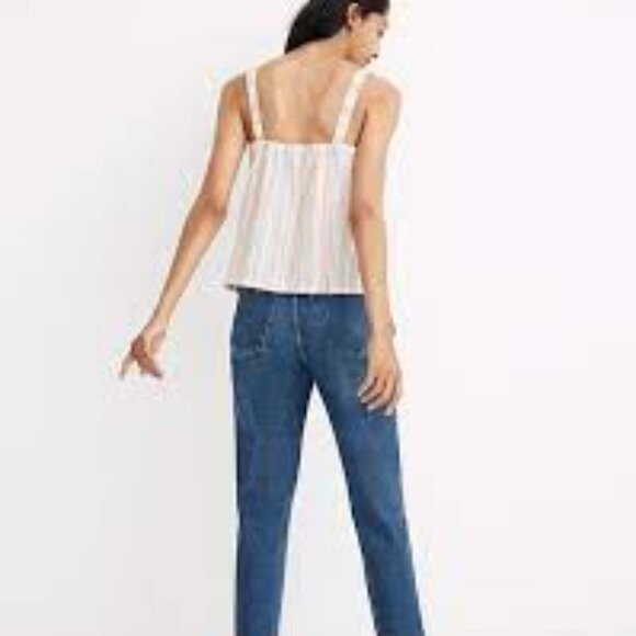 MADEWELL Button-Front Cami Tank Blouse in Textural Cotton Rainbow Stripes - Picture 6 of 11